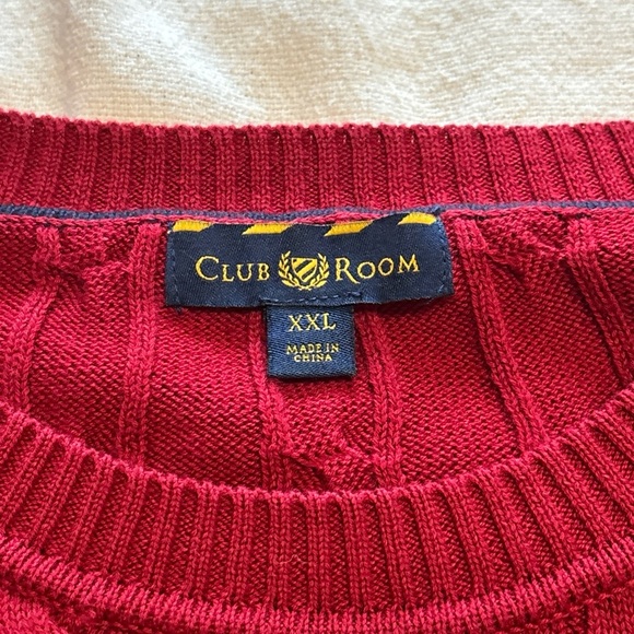 Club Room Men's Cable Knit Crewneck Sweater Red Pima Cotton SzXXL Preppy - Picture 3 of 7